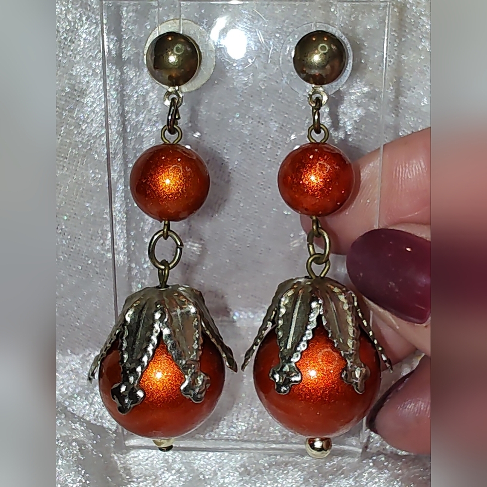 Vintage Elegant Shimmering Orange Runway Drop Earrings